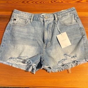 NWT Kancan high rise distressed blue Jean shorts size 30